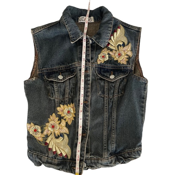 Vintage designer denim VEST EMMANUEL SCHIVILI ITALY with gold embroidery size M - Picture 12 of 17